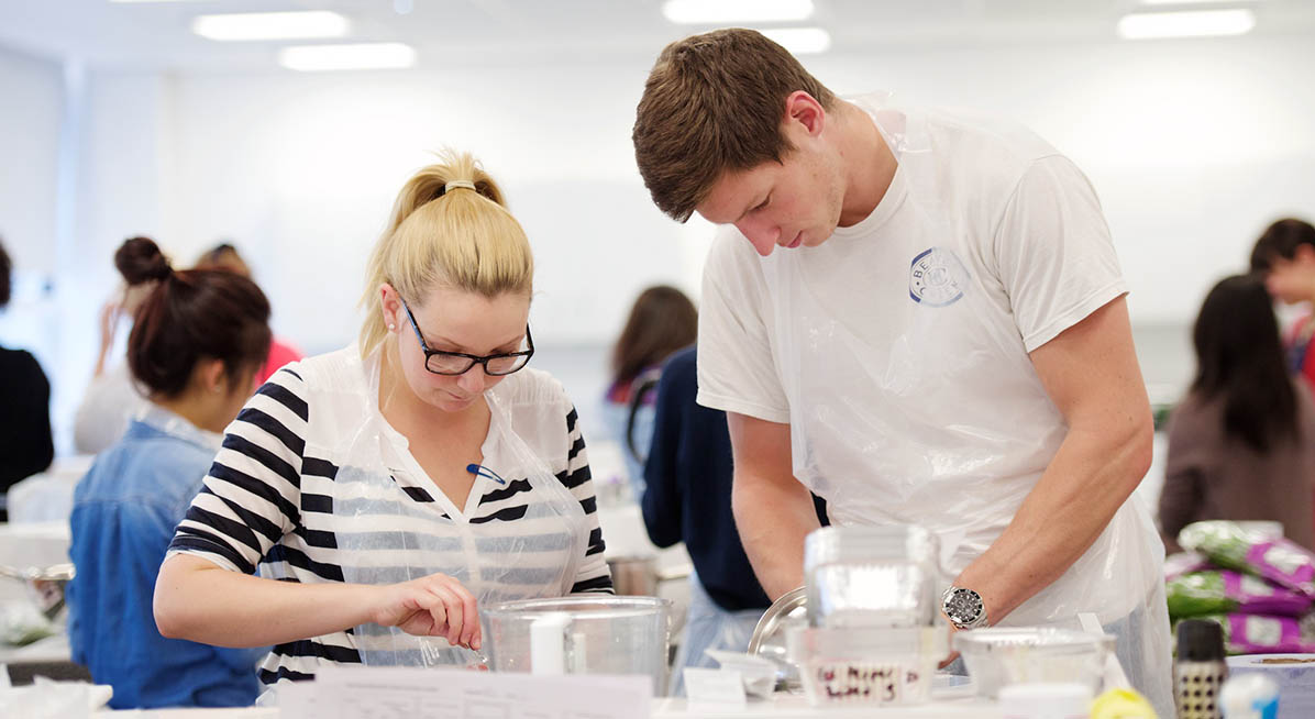 Students working in the food lab